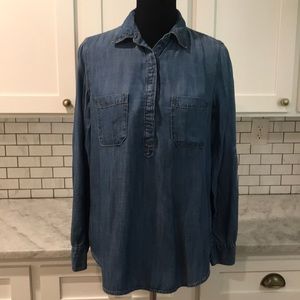 Lou & Grey Denim Shirt Womens Small Blue Chambray Pockets Boho Festival Baggy